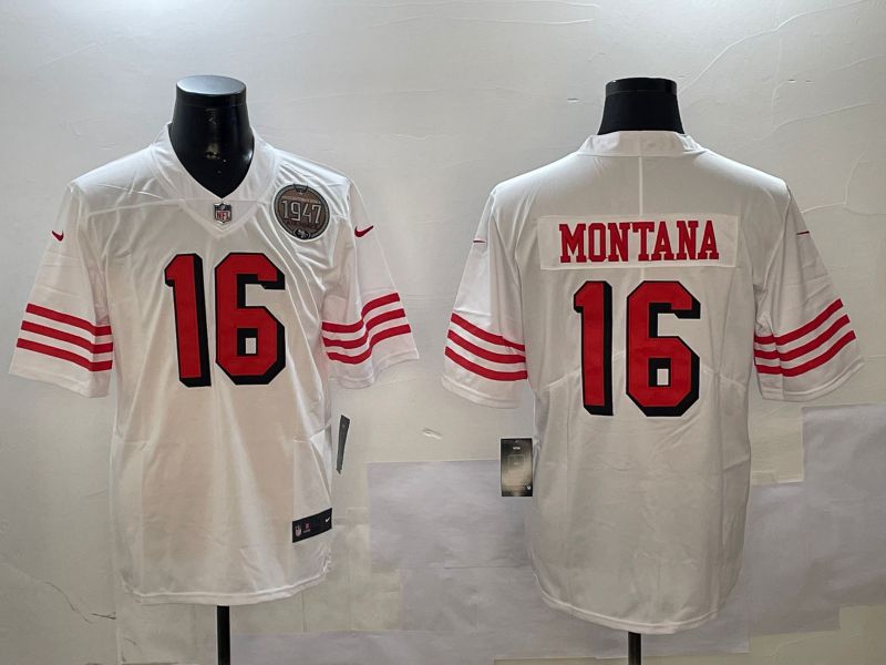Men San Francisco 49ers #16 Montana White Throwback 2024 Nike Limited NFL Jersey style 01041
